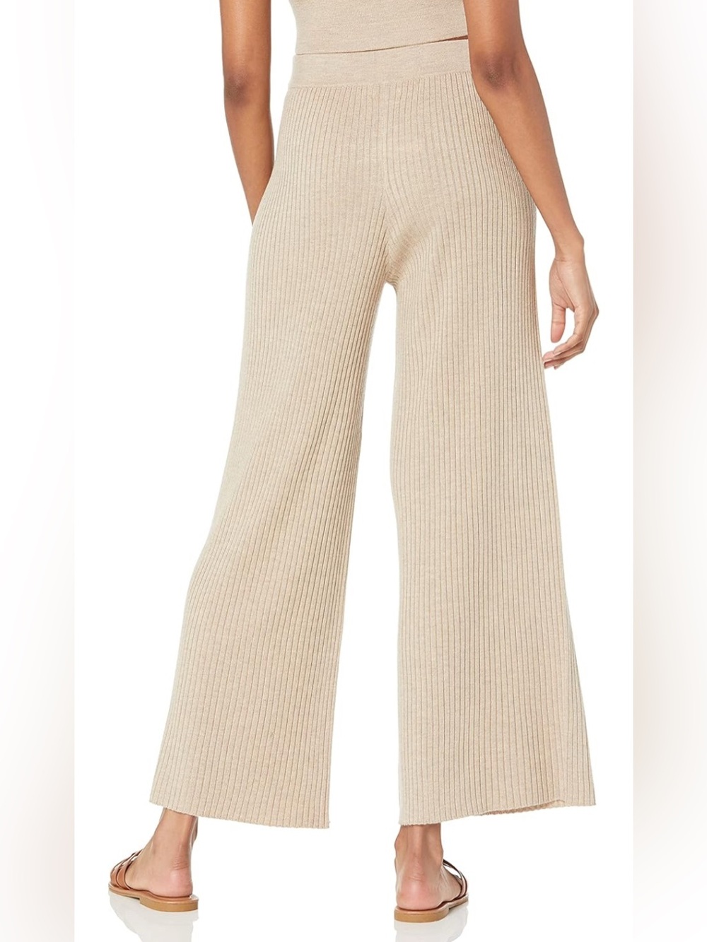 The Drop Catalina Heather Sand Ribbed Sweater Pants Straight Wide Leg Crop 29 in - Picture 2 of 9